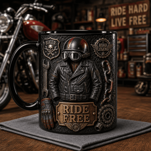 Biker Mug Custom Coffee Cup Ride Free Motorcycle Gift for Riders and Garage Coffee