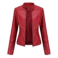 thumbnail image 1 of Biker Oversized Stand Collar Leather Jacket, 1 of 11