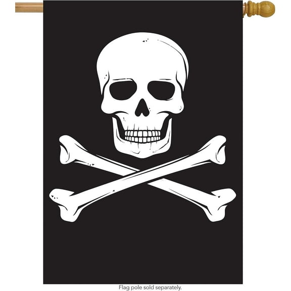 Biker Pirate Jolly Roger Skull House Flag 28" x 40" Double Sided, Polyester Caribbean Crossed Skeleton Welcome Yard Garden Flag Banners for Patio Lawn Home Outdoor Decor