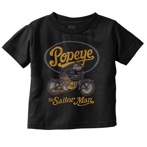 Biker Popeye The Sailorman Cartoon Toddler Boy Girl T Shirt Infant Toddler Brisco Brands 24M