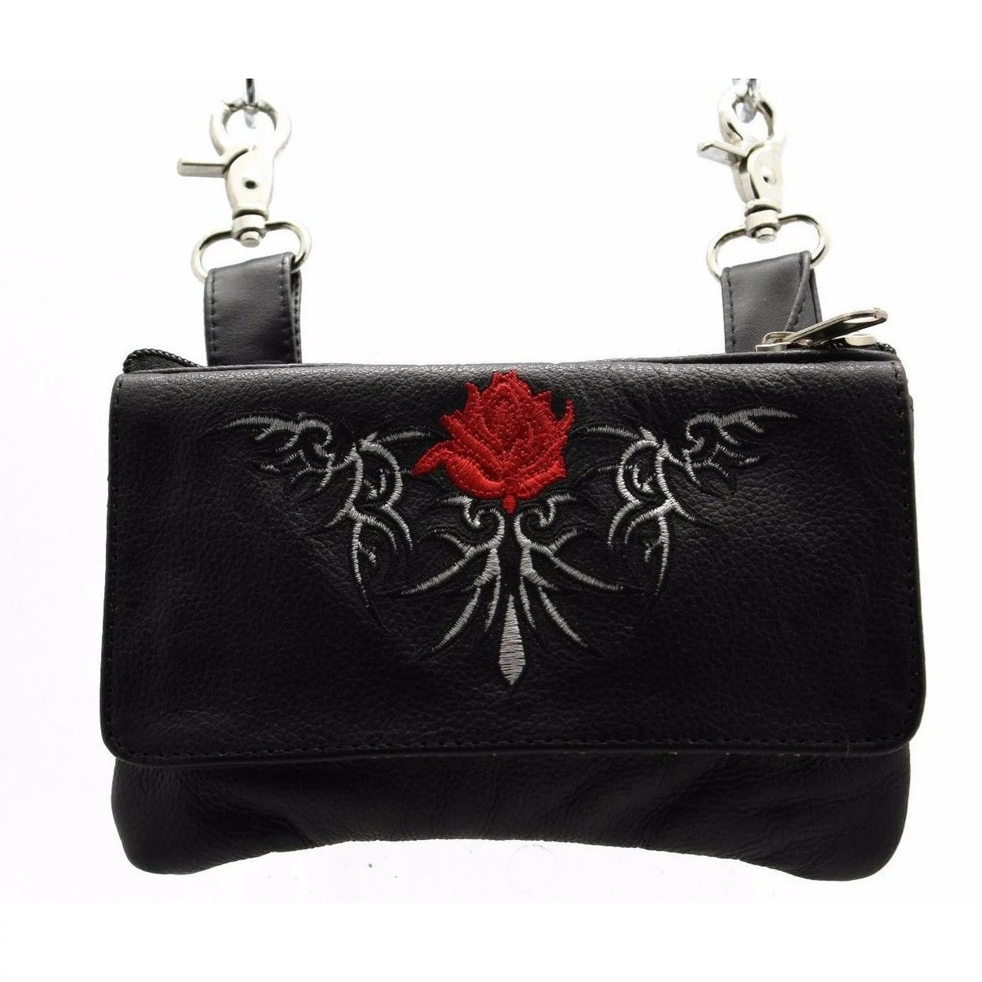 Biker Real Leather Clipon Belt Loop Bag Flower Embroidery by Juzar