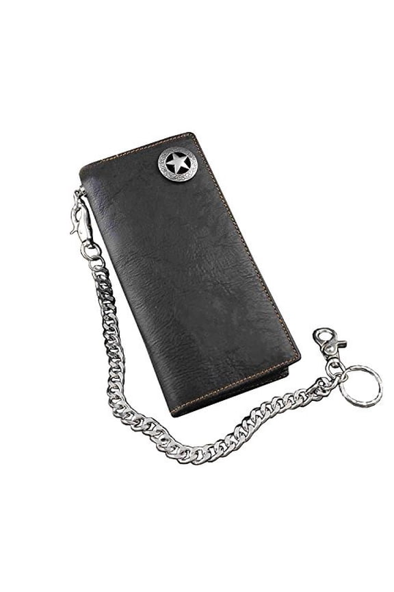 Biker Rock Star Concho Mens Card Money Long Black Real Leahter Wallet With Chain