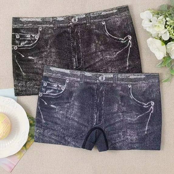 Biker Shorts For Women Denim-Look High Waisted Workout Tummy Control Spandex Gym Shorts For Yoga Athletic Navy M