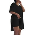 thumbnail image 1 of Biker Shorts Sets Women 2 Piece Outfits Plus Size Short Sleeve Tracksuits Set V Neck Tunic Tops Solid Tees, 1 of 4