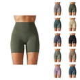 thumbnail image 1 of Biker Shorts Women Double Brushed Solid Color Yoga Shorts High Waist Elastic Compression Three Quarter Length Pants, 1 of 8