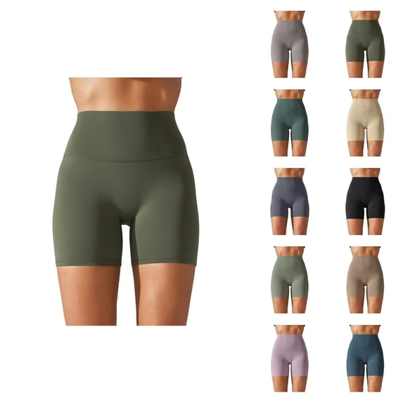 Biker Shorts Women Double Brushed Solid Color Yoga Shorts High Waist Elastic Compression Three Quarter Length Pants