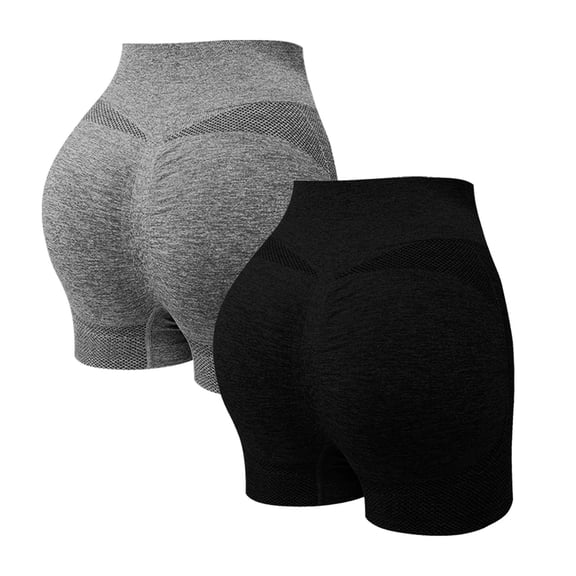 Husipze Biker Shorts Women High Waisted Butt Lifting Workout Tummy Control Gym Workout Running Yoga Shorts Spandex 2 Packs Gray M