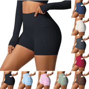 Biker Shorts Women High Waisted Tummy Control Running Yoga Workout Compression Spandex Shorts with Pockets Black L