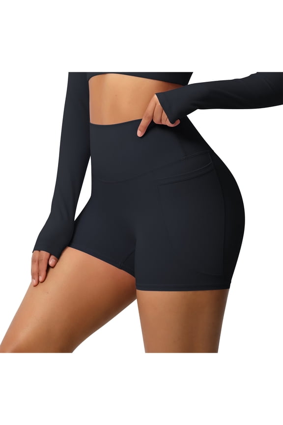 Biker Shorts Women High Waisted Tummy Control Running Yoga Workout Compression Spandex Shorts with Pockets Black L