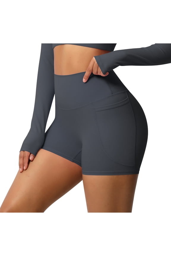 Biker Shorts Women High Waisted Tummy Control Running Yoga Workout Compression Spandex Shorts with Pockets Dark Gray S