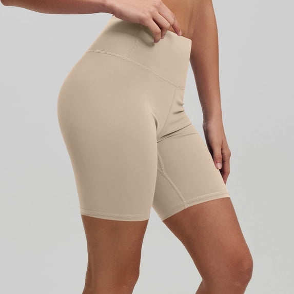 Biker Shorts Women High Waisted Tummy Control Workout Gym Spandex Booty Yoga Volleyball Shorts Brown S
