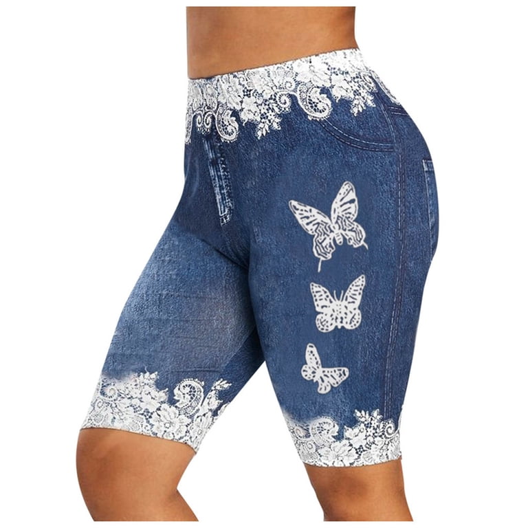 Biker Shorts Women Plus Size Skinny Butterfly Print Casual