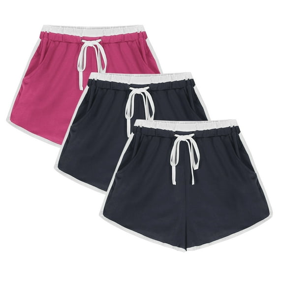 Biker Shorts Women with Pockets 3PCS Solid Color Shorts for Women Casual Loose Comfy Elastic Waist Drawstring Yoga Athletic Short Pants Trendy Beach Shorts with Pockets Multicolor S