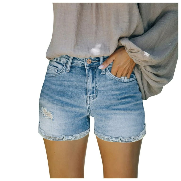 Biker Shorts Women Tummy Control High Waisted Denim Casual Ripped Summer Hot Short Jeans Distressed Jeans Pockets Trousers Sizes M