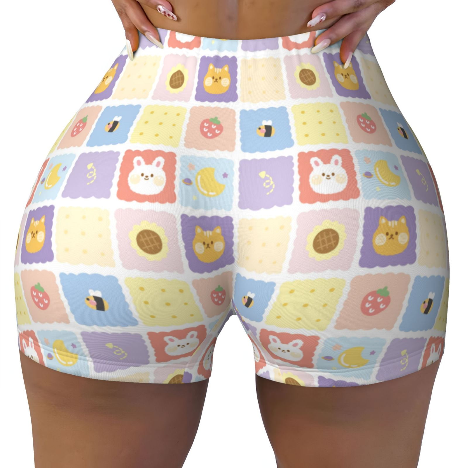 Biker Shorts Women Tummy Control Sticker Style Cute Rabbit Cat