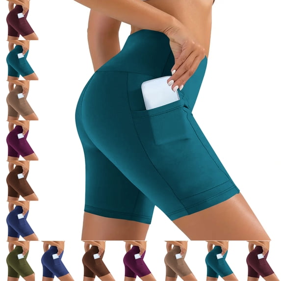 Biker Shorts Women Workout Out Pocket Leggings Fitness Sports Running Mobile Phone Pocket Yoga Shorts Athletic Pants Shorts Summer Plus Size Leggings for Women