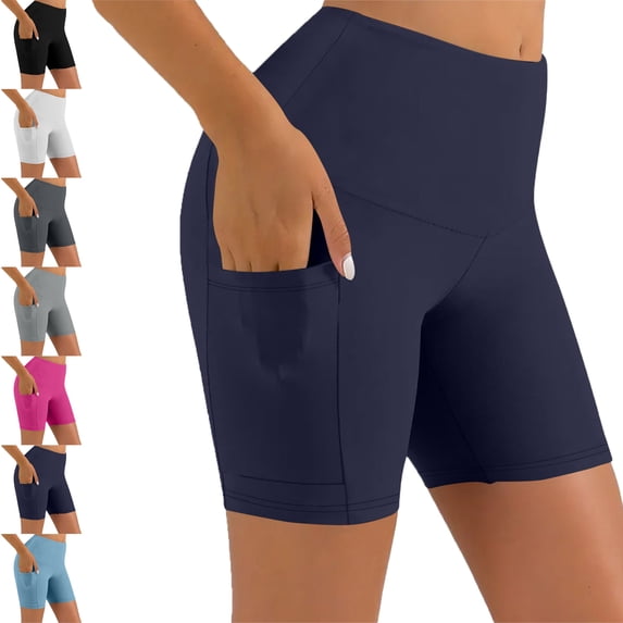 Biker Shorts Women Workout Out Pocket Leggings Fitness Sports Running Mobile Phone Pocket Yoga Shorts Athletic Pants Shorts Summer Plus Size Leggings for Women