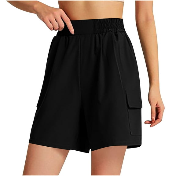 Biker Shorts Women New 2025 Summer Women's Hiking Cargo Shorts Wide Leg Bermuda Shorts Knee Length Lightweight Casual Short Black S