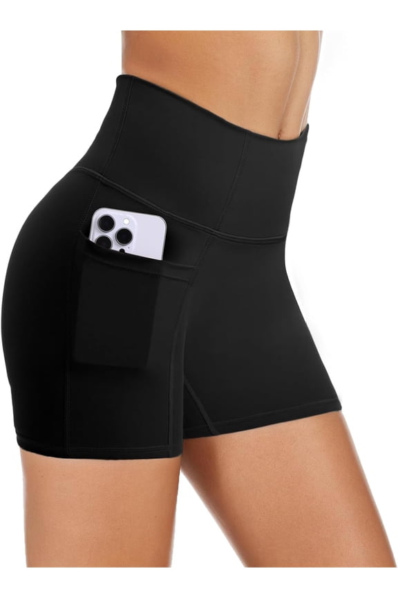 Biker Shorts Women with Pockets 5'' High Waisted Gym Workout Spandex Shorts Tummy Control Yoga Shorts