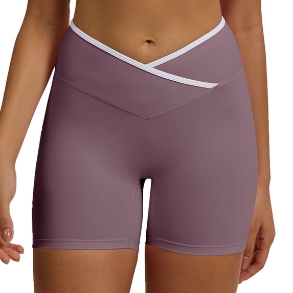 Biker Shorts for Women Cross Waist Yoga Workout Spandex Shorts Tummy Control Soft Athletic Running Gym Shorts