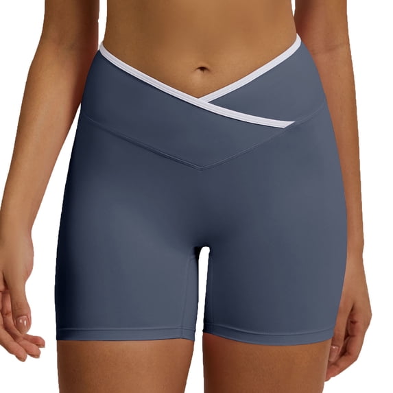 Biker Shorts for Women Cross Waist Yoga Workout Spandex Shorts Tummy Control Soft Athletic Running Gym Shorts
