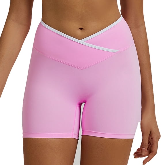 Biker Shorts for Women Cross Waist Yoga Workout Spandex Shorts Tummy Control Soft Athletic Running Gym Shorts