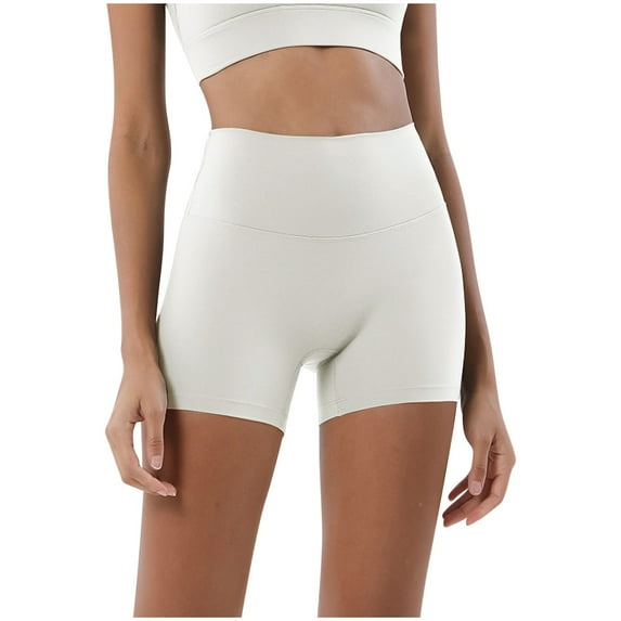 Biker Shorts for Women Elastic Waistband Workout Yoga Seamless Short Pants Slim Fitted Gym Fitness Shorts (XL, White)