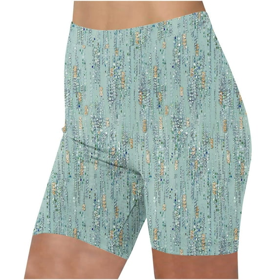 Biker Shorts for Women Floral Printed High Waist Yoga Half Shorts Pants Seamless Stretch Workout Shorts (3XL, Light Blue)