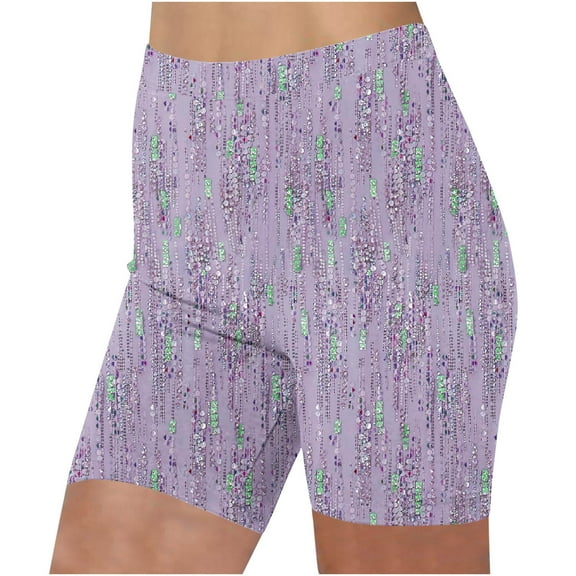 Biker Shorts for Women Floral Printed High Waist Yoga Half Shorts Pants Seamless Stretch Workout Shorts (XL, Purple)