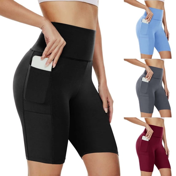 Biker Shorts for Women, High Waisted Yoga Workout Tummy Control Spandex Compression Gym Running Shorts with Pockets