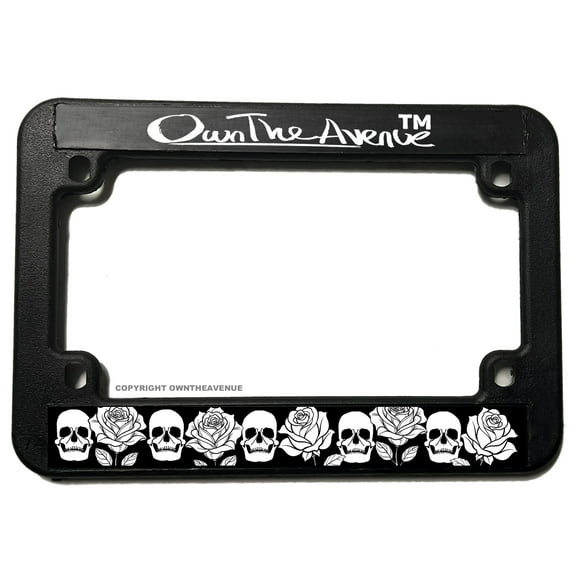 Biker Skull Floral Rugged Vintage Style Motorcycle License Plate Frame