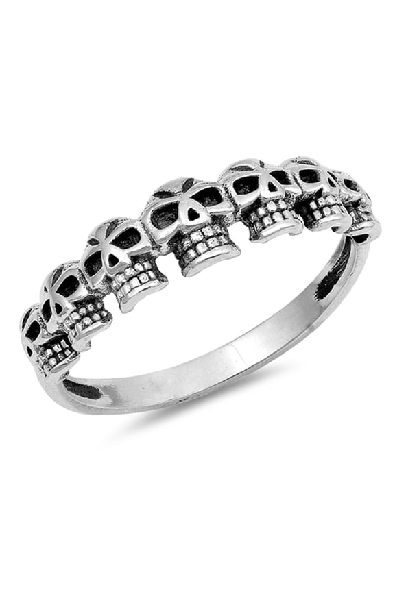 Biker Skull Oxidized Dia de los Muertos Ring 925 Sterling Silver Band Jewelry Female Male Size 4