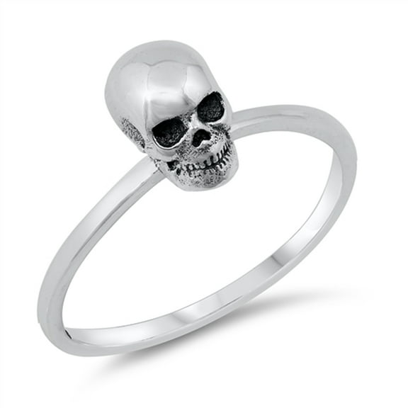 Biker Skull Oxidized Scary Tiny Ring .925 Sterling Silver Jewelry Female Male Unisex Size 10