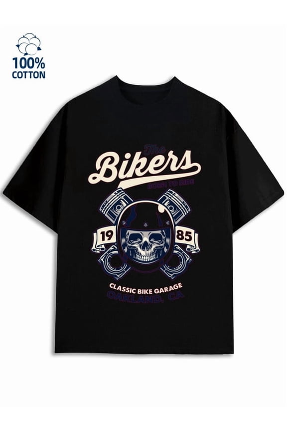 Biker Skull Tee for men mechanical 180G 100% Cotton black futuristic tech Original Unisex Shirt Crewneck tshirts Original Unisex Shirt Graphic Tee tshirts