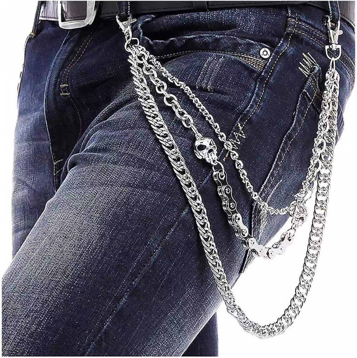 Men Trousers Pants Belt Key Chain Punk Skull Jean Gothic Rock Three Row  Cool Hip