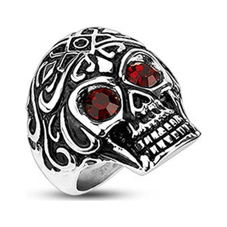 Biker Style - Red Eyed Skull Ring / Biker Ring - Gothic Motorcycle Rings for Men