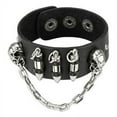thumbnail image 1 of Biker Style - Skulls and Bullets Snap Bracelet w chain - Biker Leather Wristband, 1 of 1
