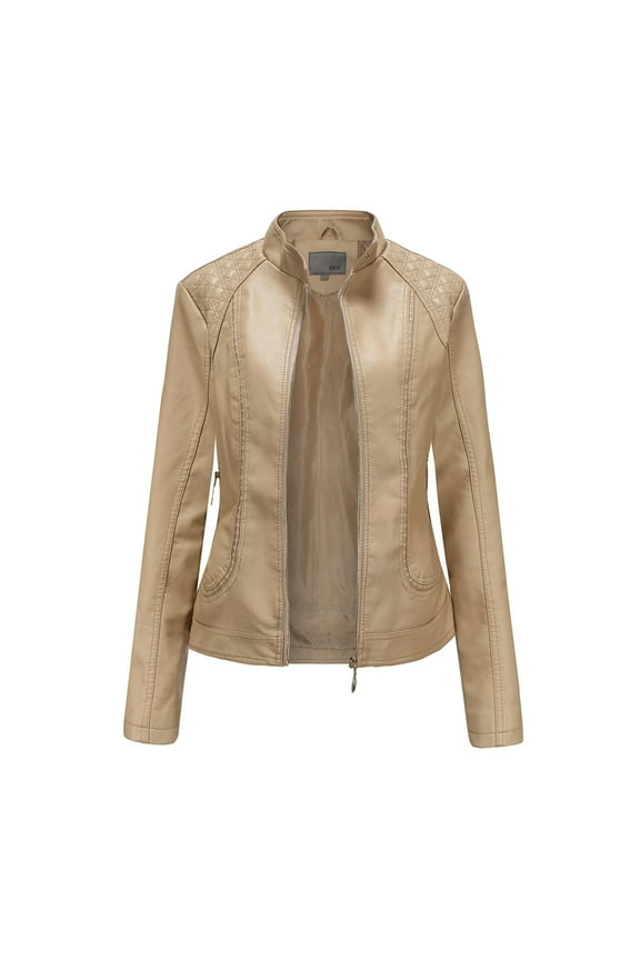 Biker Style Vintage Leather Jacket Casual Fashion Motorcycle Zip-Up Lightweight Coat Collar Women Leather Jacket Women 2024 Fall Women's Faux Leather Blazer Jacket