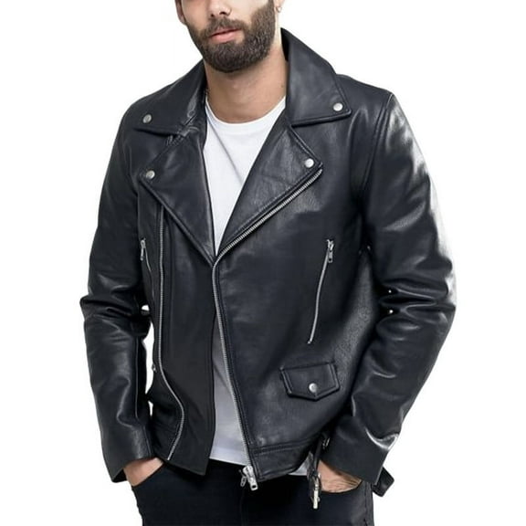 Biker Stylish Black 100% Genuine Lambskin Leather Lightweight Soft Satin lining with comforatble to carry Jackets for Men - L Size