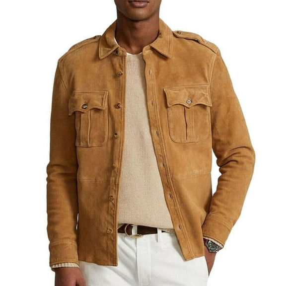 Biker Stylish Brown 100% Genuine Suede Leather Lightweight Soft Satin lining with comforatble to carry Jackets for Men - M Size