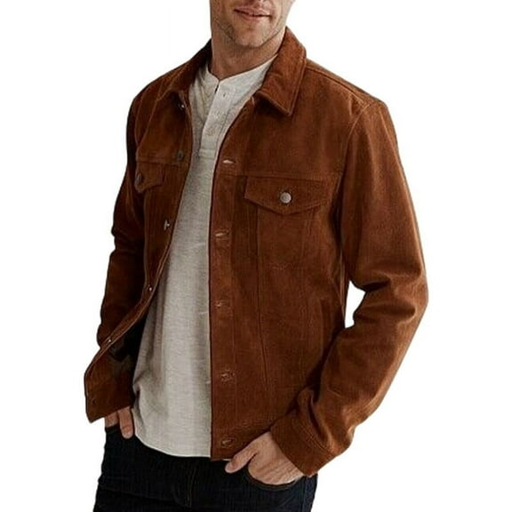 Biker Stylish Brown 100% Genuine Suede Leather Lightweight Soft Satin lining with comforatble to carry Jackets for Men - XL Size
