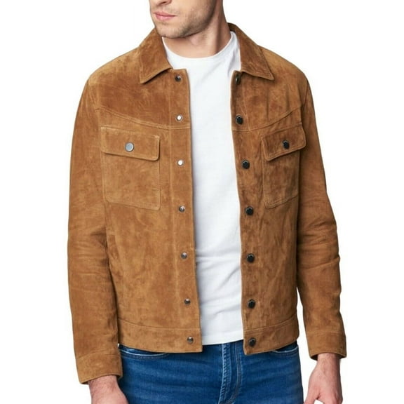 Biker Stylish Brown 100% Genuine Suede Leather Lightweight Soft Satin lining with comforatble to carry Jackets for Men - XL Size