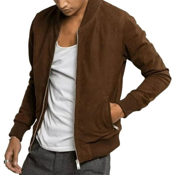 Biker Stylish Brown 100% Genuine Suede Leather Lightweight Soft Satin lining with comforatble to carry Jackets for Men - XL Size