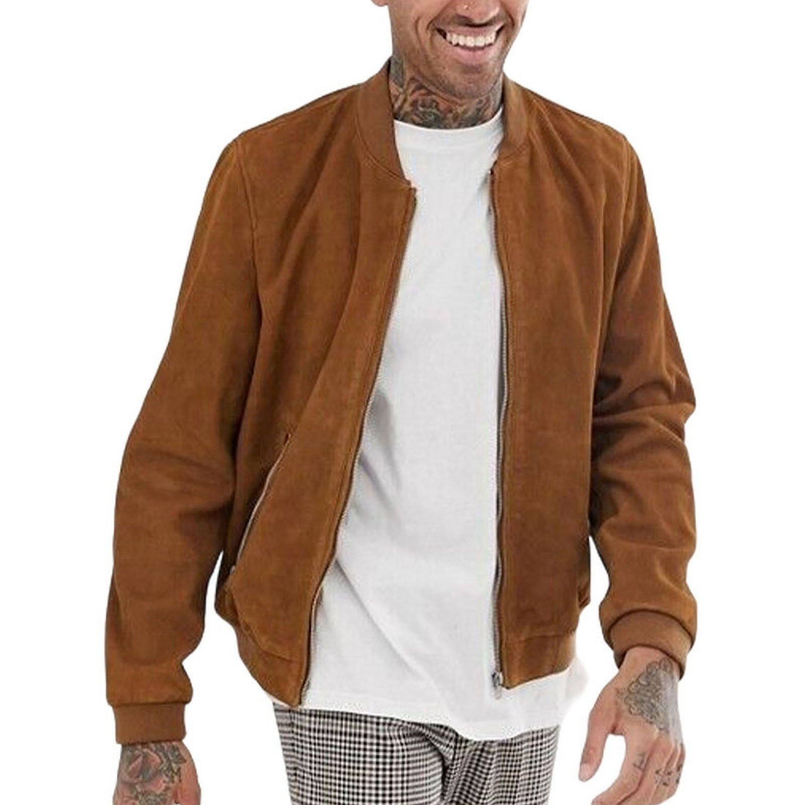 Biker Stylish Brown 100% Genuine Suede Leather Lightweight Soft Satin lining with comforatble to carry Jackets for Men - XL Size