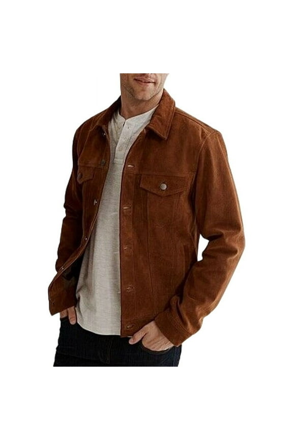 Biker Stylish Brown 100% Genuine Suede Leather Lightweight Soft Satin lining with comforatble to carry Jackets for Men - XS Size
