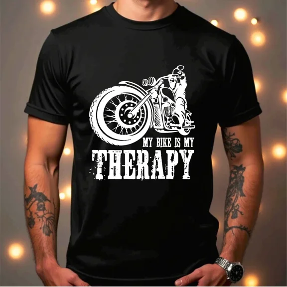 Biker T-Shirt, Mens Motorbike Racer My Bike Is My Therapy Biker Gift Tee, All Sizes S-5Xl