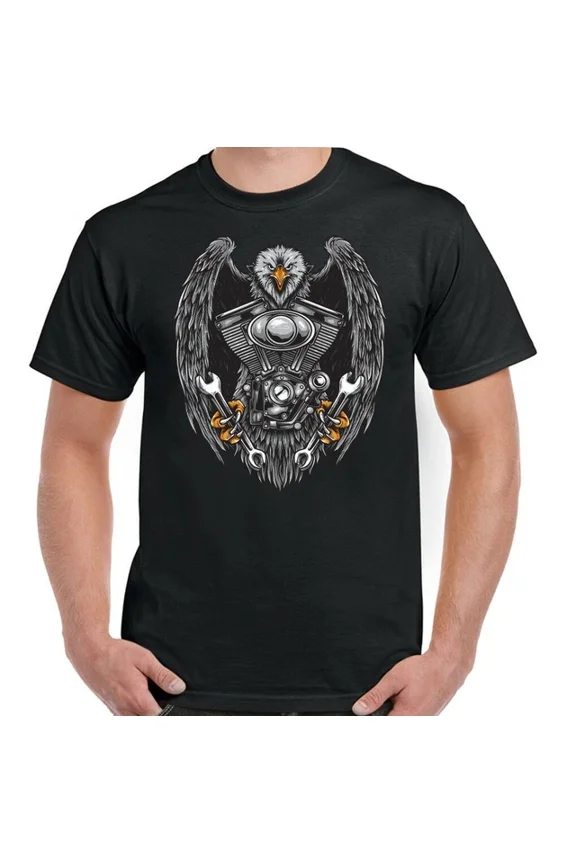 Biker T-Shirt Motorbike Motorcycle Bike Chopper Cafe Racer Eagle Engine Mens Womens Top