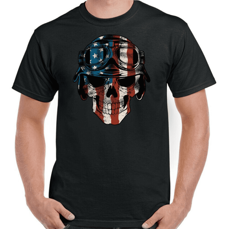 Biker T-Shirt Skull American Mens Motorcycle Motorbike Cafe Racer Bike ...