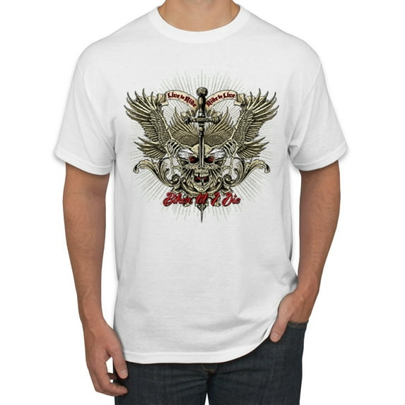 Biker Til I Die Live to Ride Motorcycle Cars and Trucks Men's Graphic T-Shirt, White, Medium