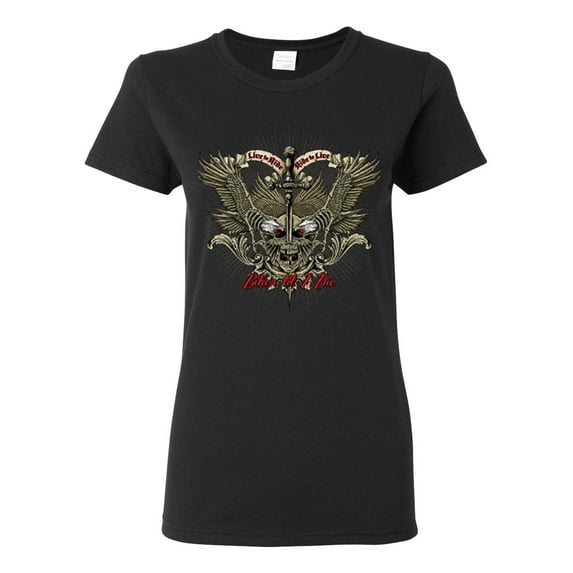 Biker Til I Die Live to Ride Motorcycle Cars and Trucks Womens Graphic T-Shirt, Black, Medium